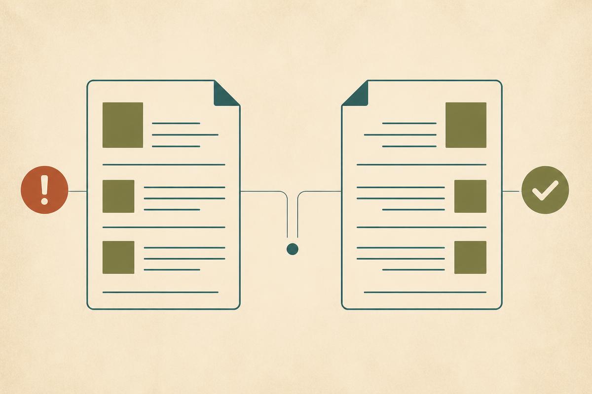 Two mirrored document panels illustrating side-by-side bilingual review